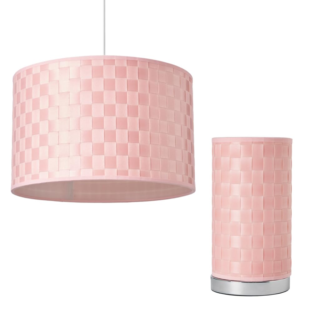 Litecraft Sovin Woven Table Lamp & 35 cm Easy Fit Drum Light Shade - Pink