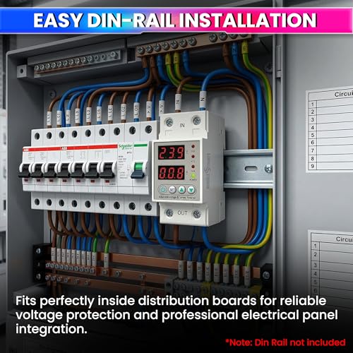 Image of amiciSmart Automatic Over /Under Voltage and Over Load Protection (Adjustable Setting) with Auto Re-Connect LED Display Standard Din-Rail Mounted Single Phase 220V, 63A (13.8kW)