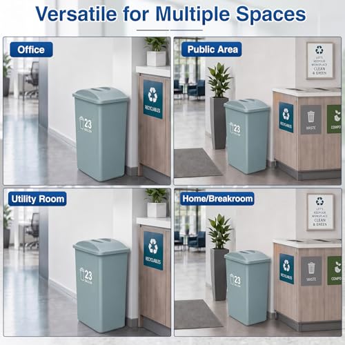 Image of Maxdot 2 Pcs Recycle Bin Lids with Handle for 23 Gallon Slim Trash Can Plastic Recycling Trash Can Lids, Garbage Waste Sorting Lid for Kitchen Classroom Office Outdoor