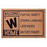 Funny Welcome Door Mat-Welcome Home Movie Rating Natural Coco Coir Heavy Duty Backing Front Doormat Cute Non-Slip Front Door Entryway & Outdoor, Brown 23.6 x 15.7 Inches