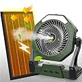 Ausic 10W Misting Solar Fan, 10000mAh Camping Fan Portable with Solar Panel & 250ml Water Tank, 8 Inch Battery Operated Rechargeable Cooling Fan with Hook, Outdoor Tent Fan for Travel