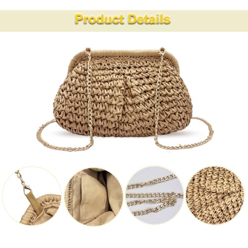 Image of Beurlike Straw Clutch Purses for Women Crossbody Vacation handbags Woven Boho Pouch bags summer Beach Evening Bags