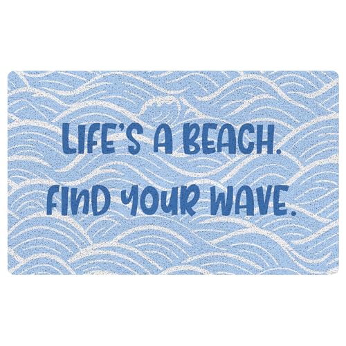 URLLUAE Blue Beach Door Mat, Funny Summer Beach Welcome Mats for Front Door, Coastal Nautical Doormat Indoor Outdoor Entrance Outside Inside Entryway, 17x30 Inch
