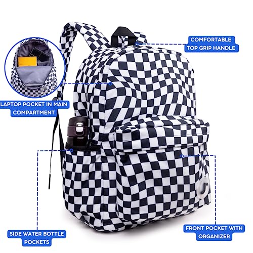 Image of J World Oz High School Backpack for Kids. Cute Laptop Bookbag for Girls Boys, Wavy Checkers