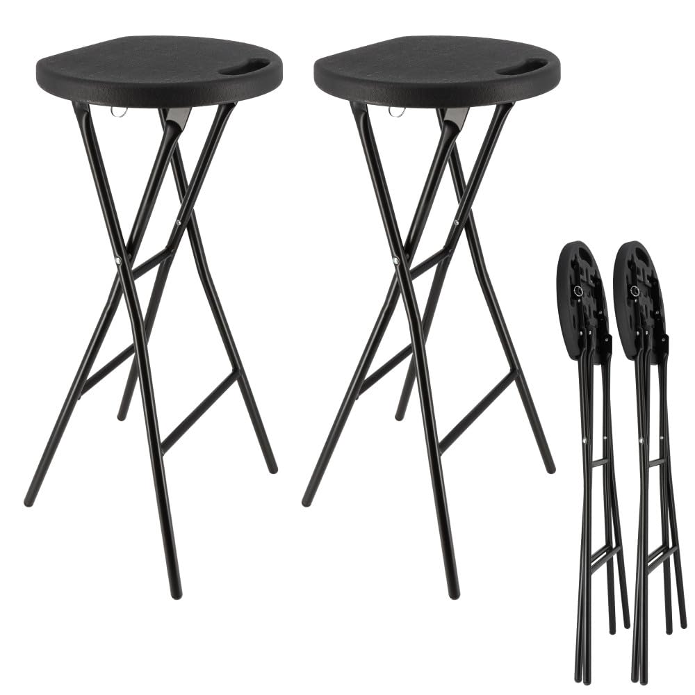 Tabourets haut pliant X2 - Hauteur 80cm - Tabouret de bar pliant - Tabouret mange debout - Siège résine Structure Acier - Noir