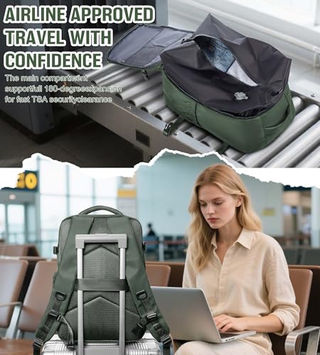 Large Vacuum Travel Backpack with Pump for Women, Personal Item Carry on Backpacks Flight Approved 18x14x8 inches for Men,Laptop Waterproof Work Compression bags Casual Daypack,BrownGreen3