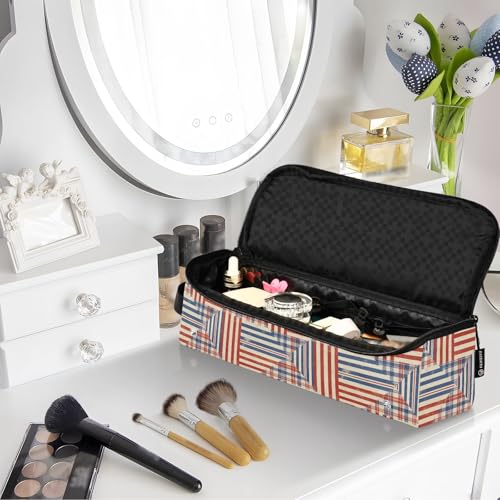 Bolsa de viaje para herramientas de cabello para mujer con almohadilla resistente al calor impermeable, organizador de viaje para planchas, rizadores y accesorios con rayas rojas y azules miniatura 7