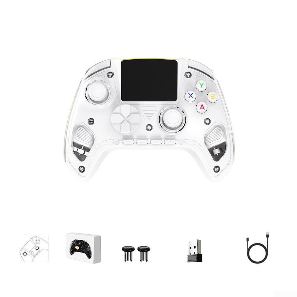 Gamepad wireless con ricevitore 2.4G, grande schermo display e trigger dual hall, controller ABS compatto per giochi su PC (bianco)