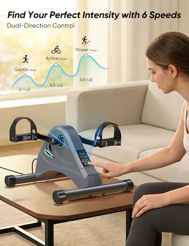Image of Under Desk Bike Pedal Exerciser for Seniors, LUBBYGIM Mini Exercise Bike for Physical Therapy, Electric Motorized Foot Pedal Machine for Arm and Leg Fitness, 6 Speed Levels
