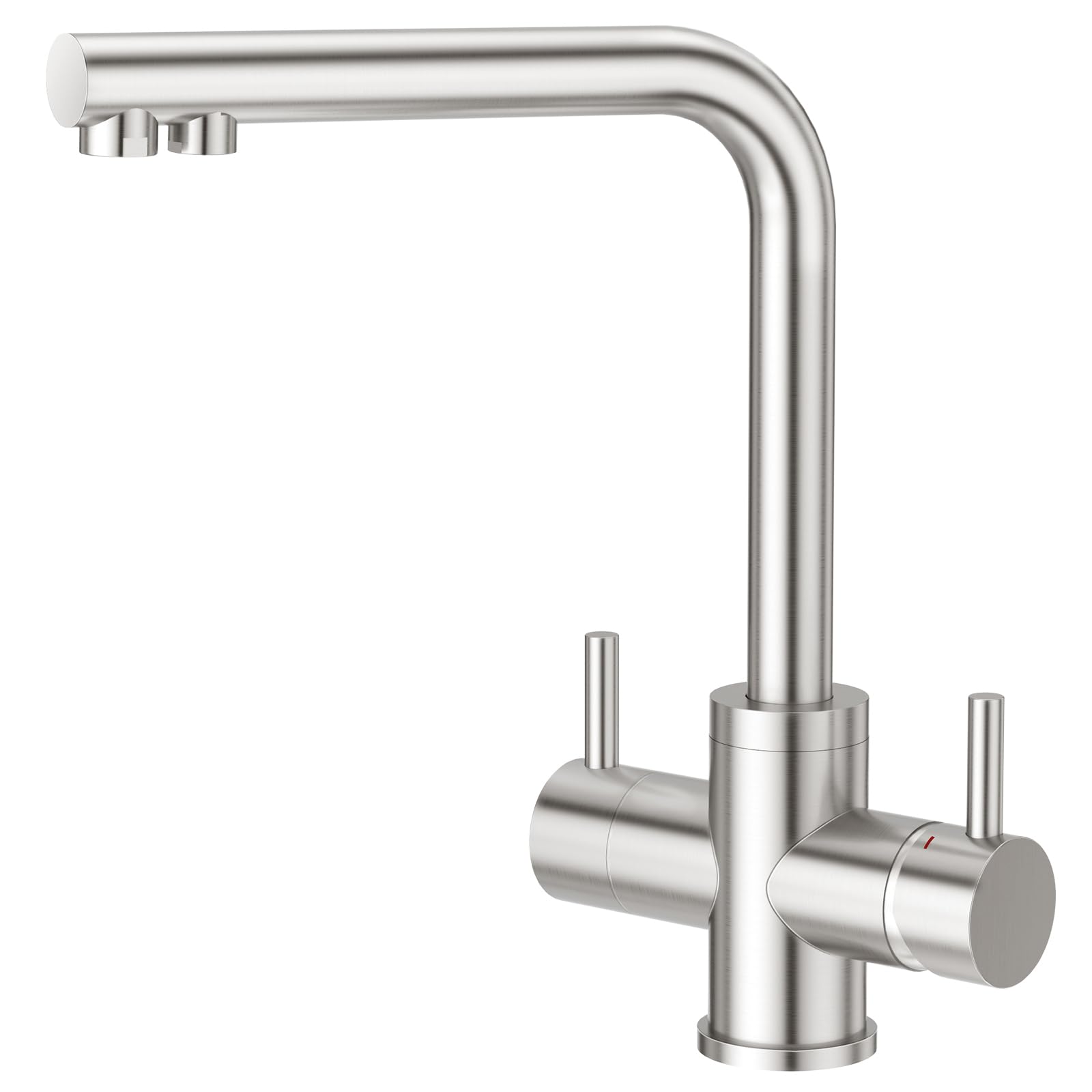 CREA Rubinetto Cucina a 4 Vie, Rubinetto Cucina Acqua Soda, Miscelatore Lavello Cucina Girevole a 360°, Rubinetto Osmosi, Acciaio Inox