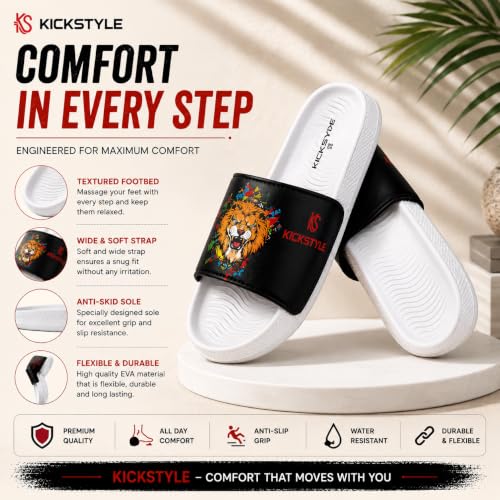 Image of Men's Slider with Lion Design | Comfort Footbed | Extra Soft Doctor Recommended Chappals | Stylish Designer Textured Sole | Lightweight Comfortable Slip-On Slippers KS 2006