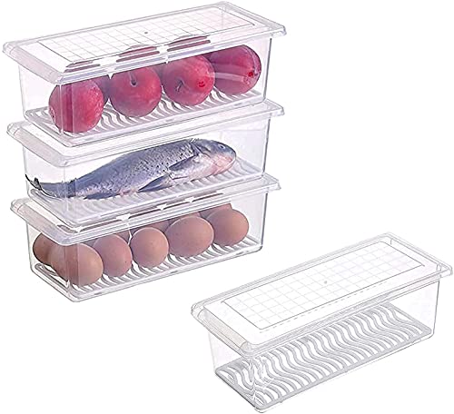 Image of Food Storage Container with Lid- Unbreakable Stackable Plastic Freezer Storage Container with Drain Plate and Lid for Fridge Storage Box for Fish, Meat, Vegetables, and Fruits (Pack of 2)