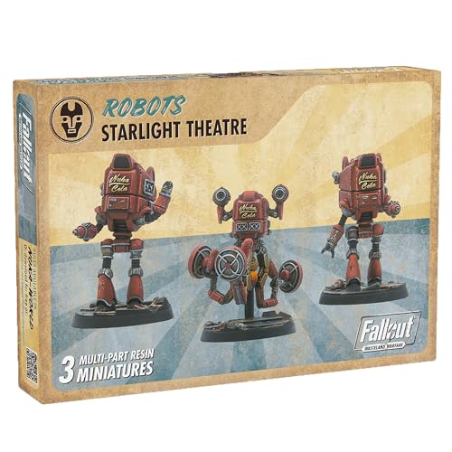 Modiphius Entertainment:Fallout:Wasteland Warfare - ロボット:スターライトシアタースタッフ -3フィギュア、32mm未塗装レジンRPGミニチュア、Nuka World Wave