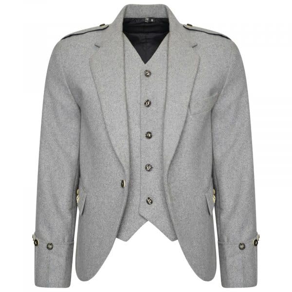 100% WOOL Argyle kilt Jacket & Waistcoat/Vest, Scottish Argyle Jacket Light Grey