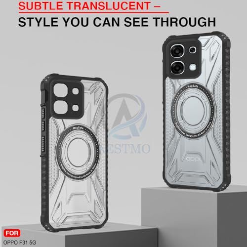Image of AESTMO Hybrid Shockproof Back Cover Case for Oppo F31 / F33 5G Compatible with MagSafe | Hard Back Case Cover for Oppo F31 / F33 5G (PC & TPU, Translucent Back, Black Sides)