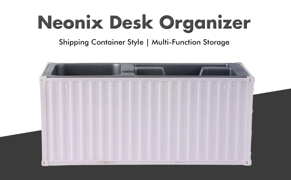 Image of Neonix Desk Organizer Office Supplies Multi Function Shipping Container Style Storage Box Pen Pencil Business Card and Remote Control Holder for Office and Home Gray (Container Storage 4)