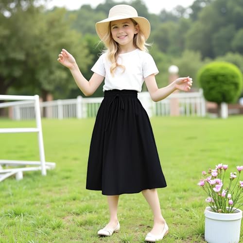 Image of Girls Maxi Skirt A-Line Uniform Skirts School Daily Skirt with Pockets, 4-13 Years