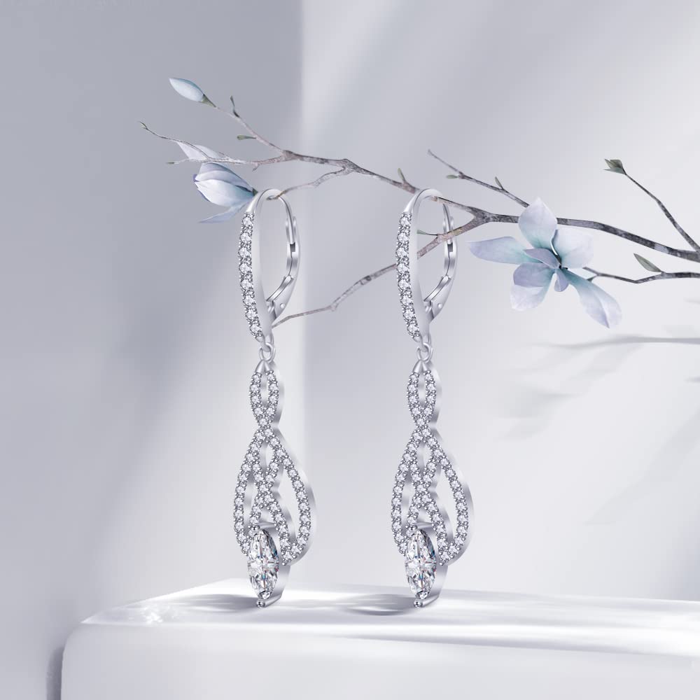 Pendientes Largos Plata 925 Colgantes Mujer Nudo Celta con CZ 43mm