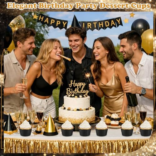 Image of 600 Pack Black Gold Cupcake Liners Bulk Disposable Foil Muffin Cup