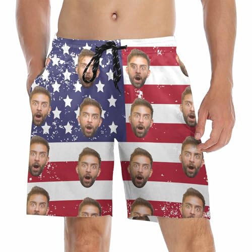 Custom Face Print Men's Swim Shorts Personalized Beach Shorts with Women Face for Men Funny Birthday Gift