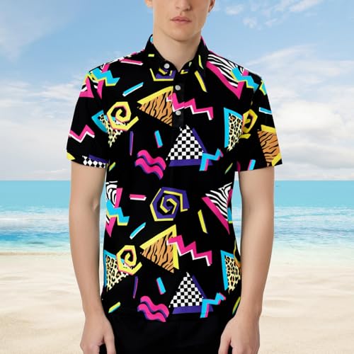 70s Outfits for Men Golf Polo Shirts Short Sleeve Disco Retro Paisley Button Vintage Dry Fit Funny Clothes3