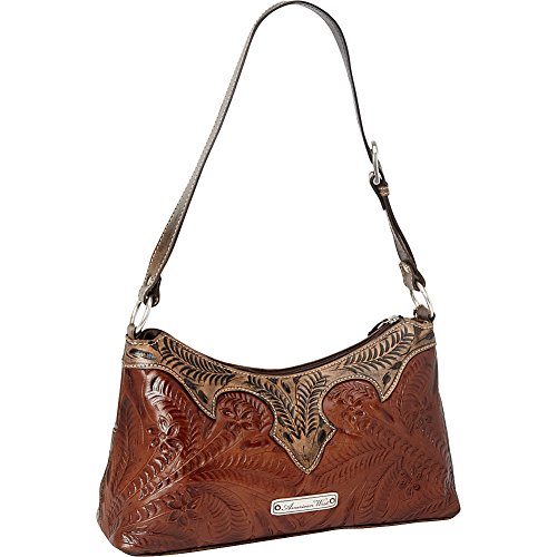 American West Leather Women's Desert Wildflower Zip Top Shoulder Bag Brown One Size4