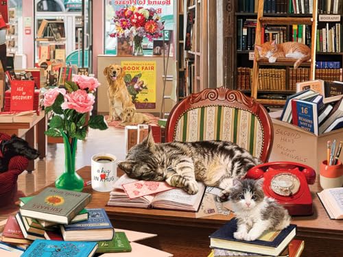 Puzzle White Mountain 500 piezas Cats & Dog Book Gift, Cozy Bookshop | Piezas Grandes, Regalo para Adultos y Familia, 18"x24" miniatura 1