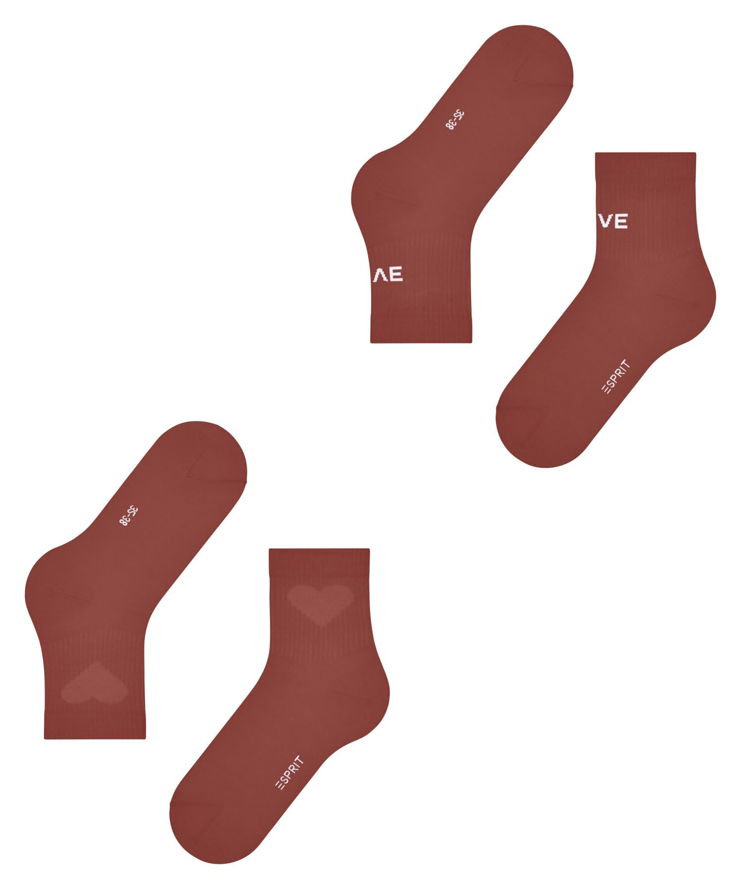 ESPRIT Kobiety Skarpety Heart & Love Multipack W Sso bawełna z wzorem 2 Pak, Czerwony Rust Red 8721, 35-38