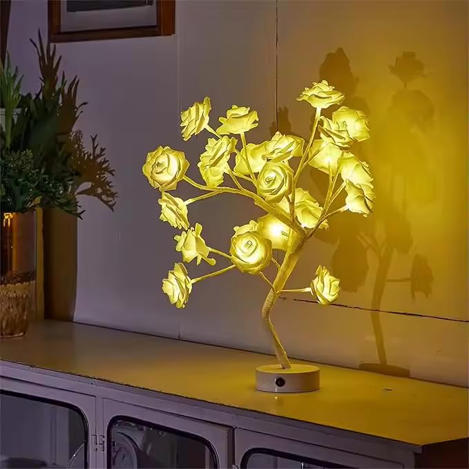 Dayish Tabletop Bonsai Tree Light/DIY Artificial Rose Tree Light LED Lamp/Sparkly Shimmer Tree for Decoration, Festival, Holiday - USB Operated (Warm White) 2