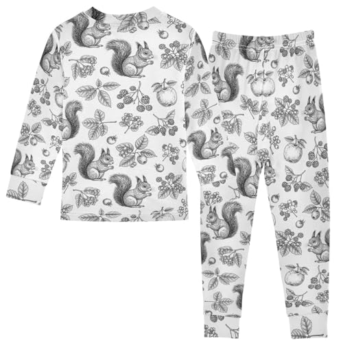 Pajama Sets Long Sleeve Squirrels Berries Leaves Soft Comfy Sleepwear 2 Piece PJS 3-8T3