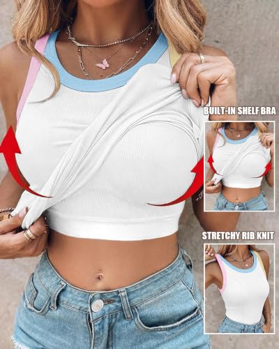 Image of CHICME Womens Sleeveless Ribbed Built in Bra Tank Tops