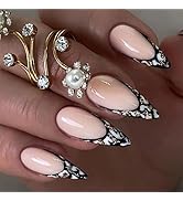24 Pcs French Tip Press on Nails Medium Stiletto Fake Nails with Leopard Designs False Nails for ...