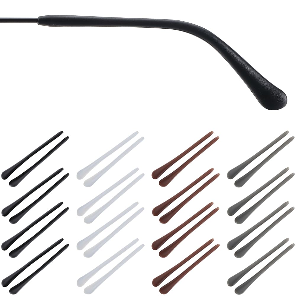 GORGECRAFT 16 works 4 Colors Glasses Temple End Tips Anti-Slip Eyeglass End Tips Silicone Ear Grip Sock Hook Pads Pieces Tube Sleeve Comfort Glasses Arm Replacement for Thin Metal Eyeglass Legs