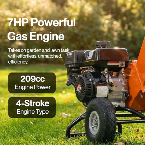 Image of SuperHandy Wood Chipper Shredder Mulcher 7HP Engine Heavy Duty Compact Rotor Assembly Design 3 inch Inch Max Capacity Aids in Fire Prevention and Building Firebreaks
