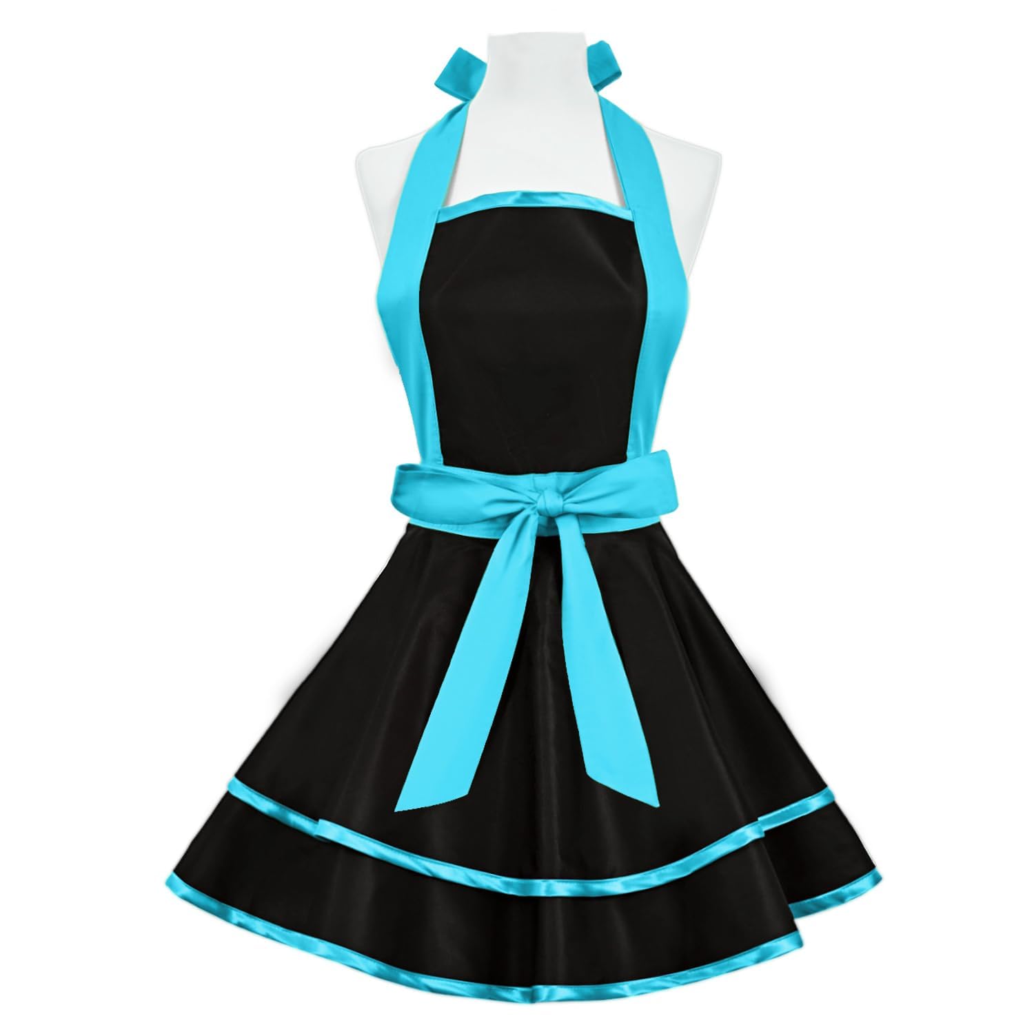 Violet Mist Delantales retro para mujer, lindo delantal de los años 56, color negro, para cocina, para tartas, sexy, encaje, sirvienta, francés, divertido, delantal azul, cintura ajustable, regalo