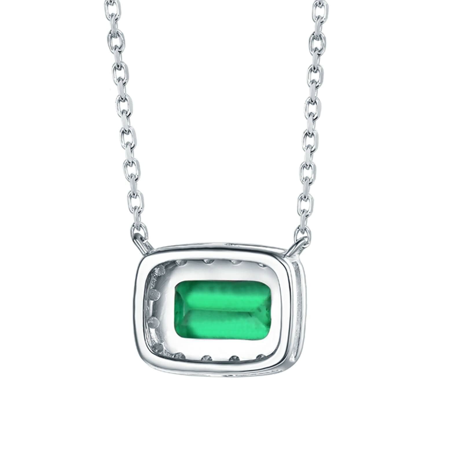 18K Weißgold Halskette, Frauen 1CT Labor Emerald mit 0,21CT Moissanit Anhänger Schmuck Halskette Kette 18 Zoll Länge 18 Zoll