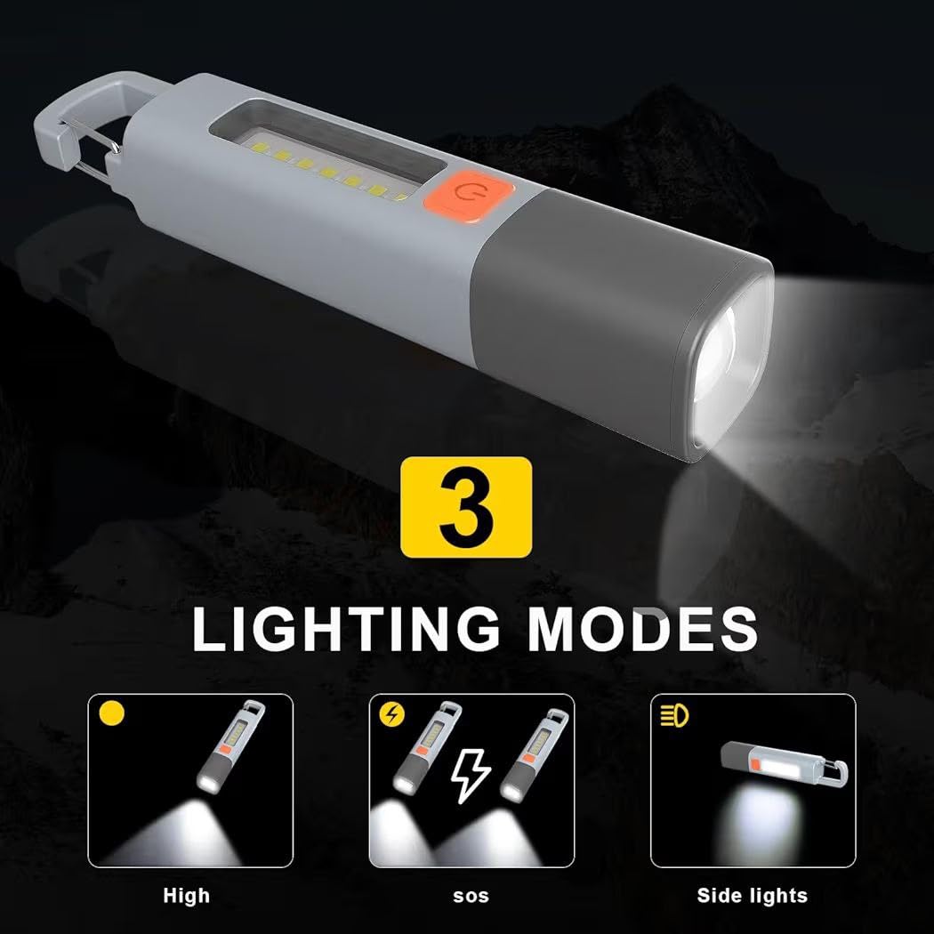 COZIESS 1Pcs, 2-in-1 Flashlight and Lantern, Smiling Shark LED COB Rechargeable Flashlight, Zoomable Handheld Torch with Hook, Adjustable Beam for Camping, Hiking, Emergency, Outdoor, and Home Use 2