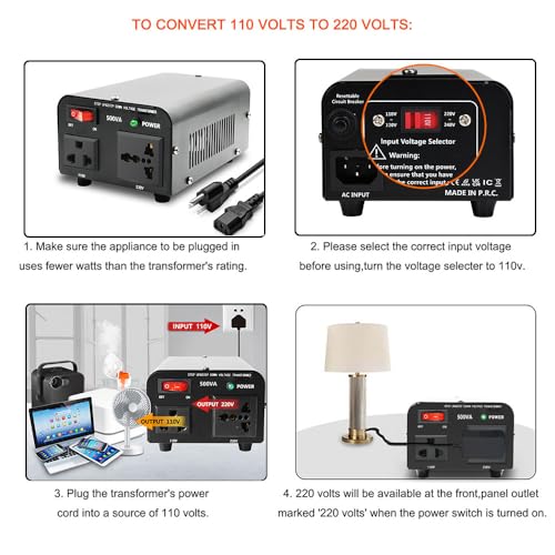 Yinleader US-DT-500VA 500W Voltage Transformer Power Converter(110V To 220V, 220V To 110V) Step Up/Down Converter 110/120 Volt thumb #4