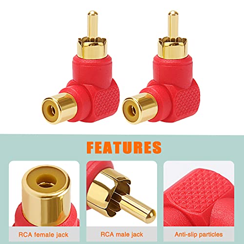 KUOQIY 8 PCS Gold-Plated Right Angle Adapter, Right Angle RCA Male to Female Adapter - Image 3