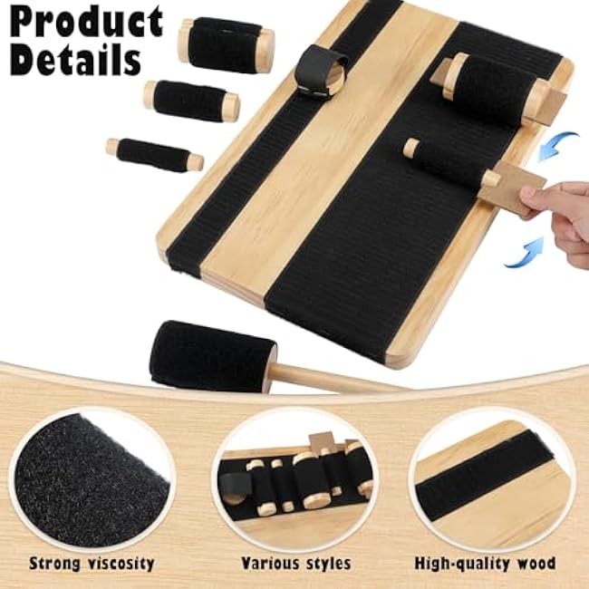 Hand Exercise Board with Hook and Loop Fasteners Hand Therapy Tool Equipment 14'' x 9'' Hook and Loop Exercise Board Solid Wood Base with Wood Tools for Improving and Finger Strength