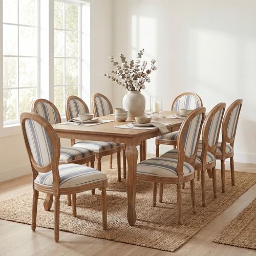 Image of Christopher Knight Home Bilas Extendable Dining Table Set for 8, Expandable Kitchen Table and Dining Chairs Set of 8, Rubberwood Dining Room Table Set for 8, Blue Vertical+Natural