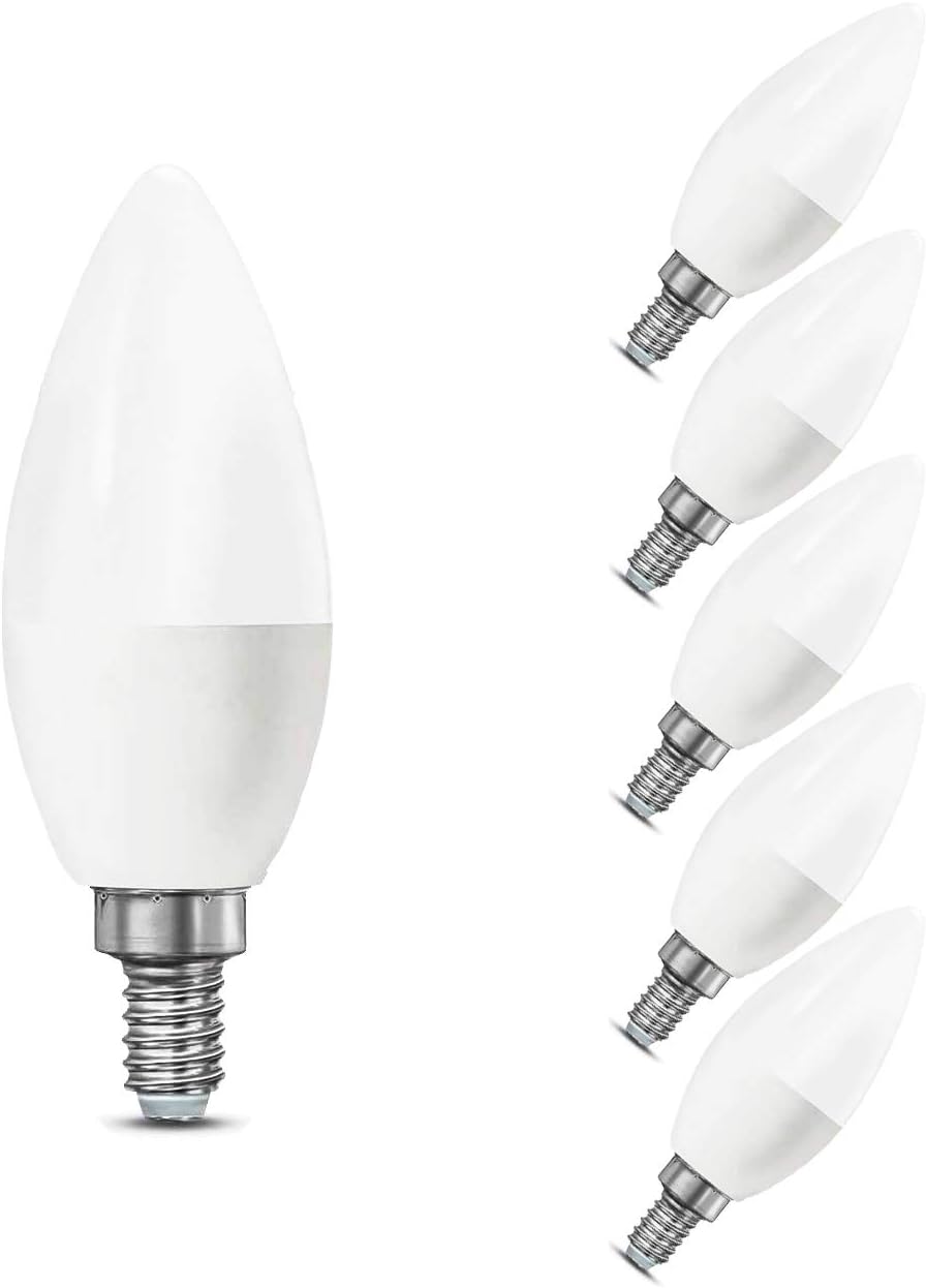 Pacaly 5w C37 LED E14 Light Bulb, 40w Incandescent Bulbs Equivalent, Non-dimmable, Warm White, Candle ,Candelabra 6 Packs