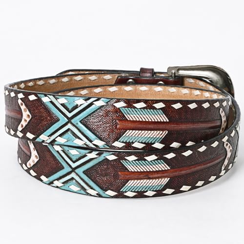 American Darling Medium Beautifully Hand Tooled Brown Genuine Leather Belt Men and Women Western with Removable Buckle3