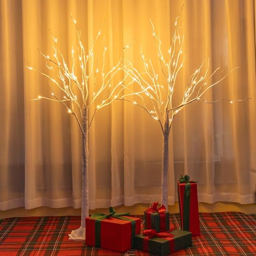 TW SHINE 2 Pack Lighted Birch Tree, 4 FT Total 96 LED Pre-lit Artificial Christmas Trees for Thanksgiving Christmas Decorations Indoor Outdoor Home Festival Wedding Party, Warm White - Image 8