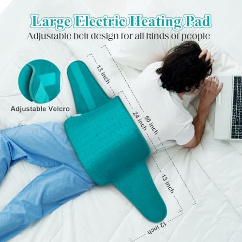 Image of Heating Pad for Back, Heating Pad for Period Cramps /Waist /Stomach with Belt, Fathers Day Dad Gifts for Men, Birthday Gifts for Women Men, 6 Heat Settings, 4 Auto-Off, Blue Green