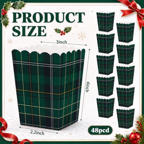 Image of Geyoga 48 Pcs Popcorn Boxes Bulk,Green Tartan Plaids,4 x 3 Inches