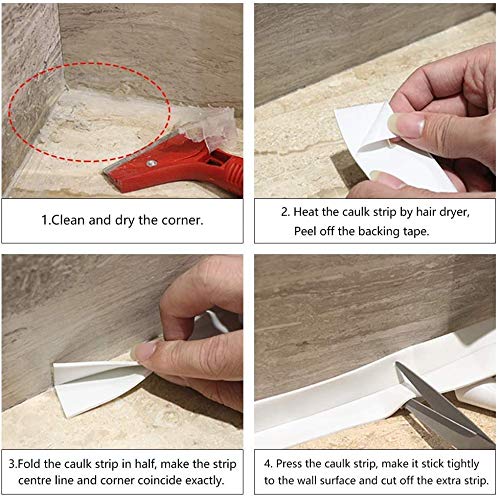 Caulk Strip,2 Pack Self Adhesive Sealing Tape Bathtub PE Waterproof Sealant Caulk Tape Toilet Bathroom Shower Kitchen and Wall Sealing Strip Trim 38mmx3.2m - Thumbnail 3