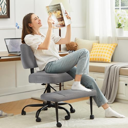 Image of Ergonomic Criss Cross Legged Office Chair, ADHD Chair, 360 Swivel Meditation Kneeling Chair with Wheels, Adjustable Footrest, Bigger & Wider Height Adjustable Seat, Strong Lumbar Support, Greycloth