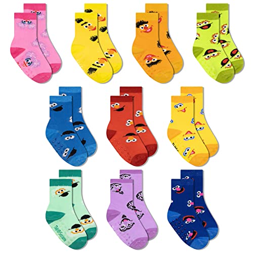 Sesame Street Toddler Socks with Grippers, Non Slip Socks for Kids