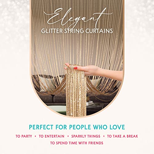 Blissful Bungalow BB-01 Glitter String Curtains - 2 Pack - 200 Strands Of Gold Sequin Glittering Joy thumb #1